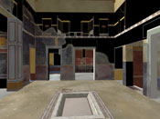 Digital restoration, by Drew Baker, of the frescoes in the atrium of the House of Marcus Lucretius Fronto at Pompeii. Copyright King's College London 2007.